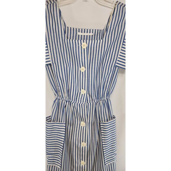 Vintage 80's Blue & White Striped Pinafore Style Dress - Picture 5 of 7